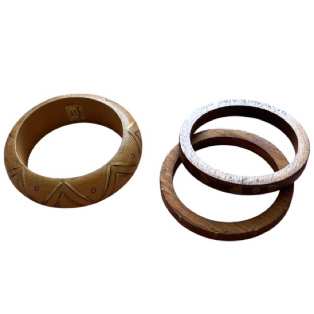 Vintage Wood Painted Boho Bohemian Bangle Bracelet Bundle
